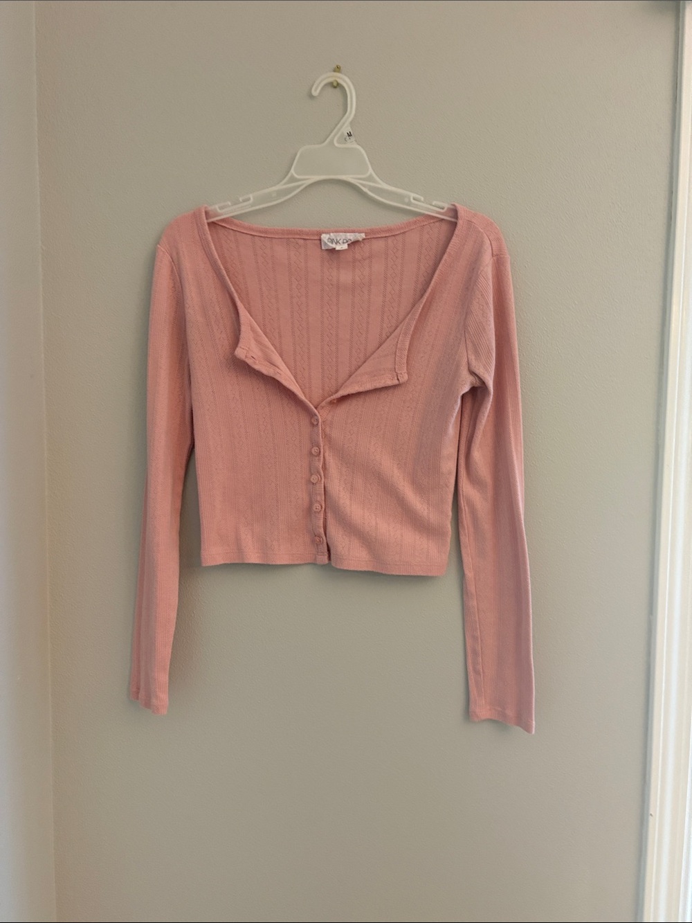 Pink Rose Blush Knit Button-Front Top Size Small